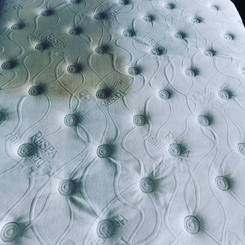 Mattress cleaning before and after, clear dividing line across the surface