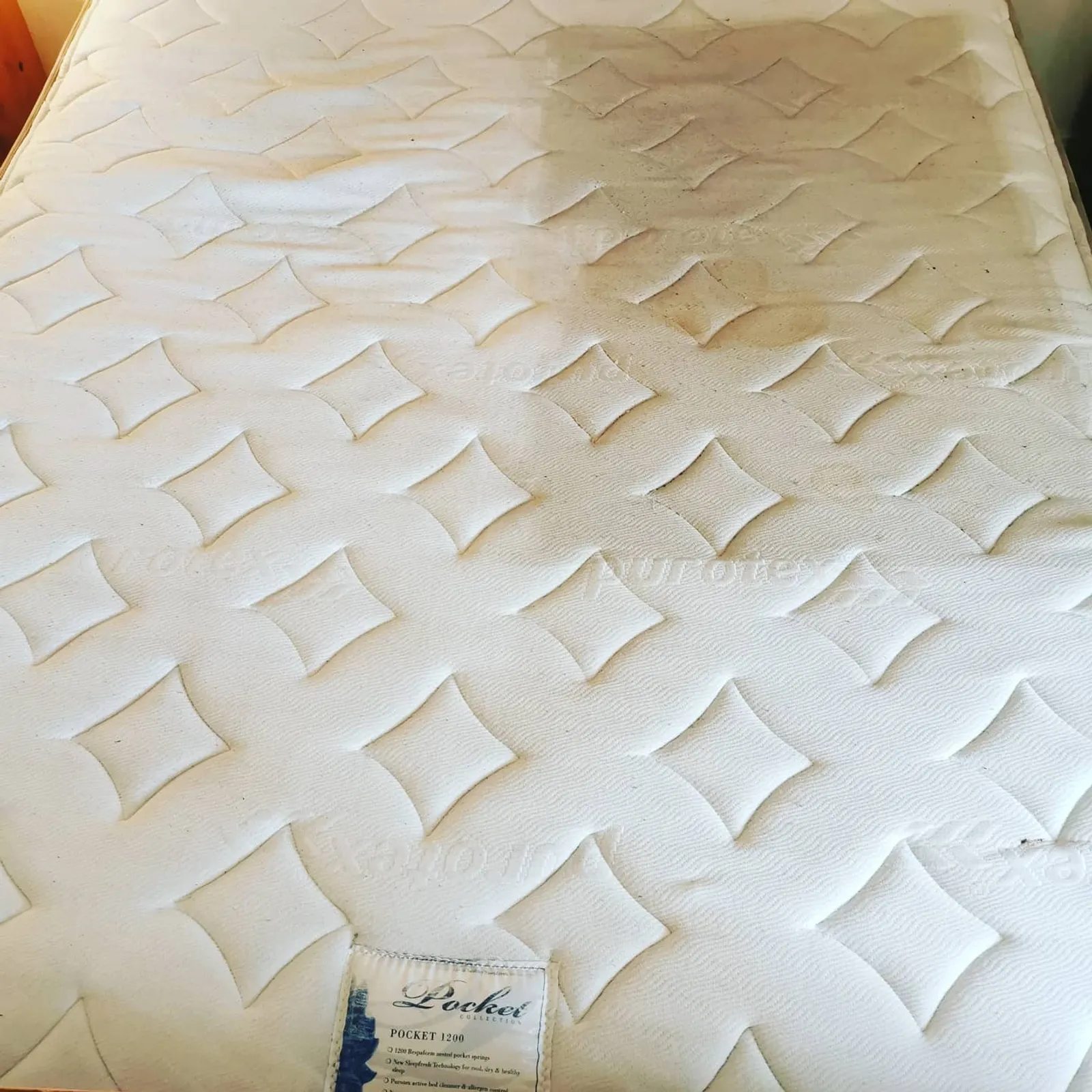 Real mattress cleaning before and after result, stain removal